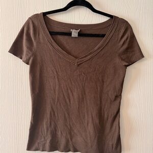 Ann Taylor | Classic Silk Blend V-Neck Short Sleeve Top - Brown